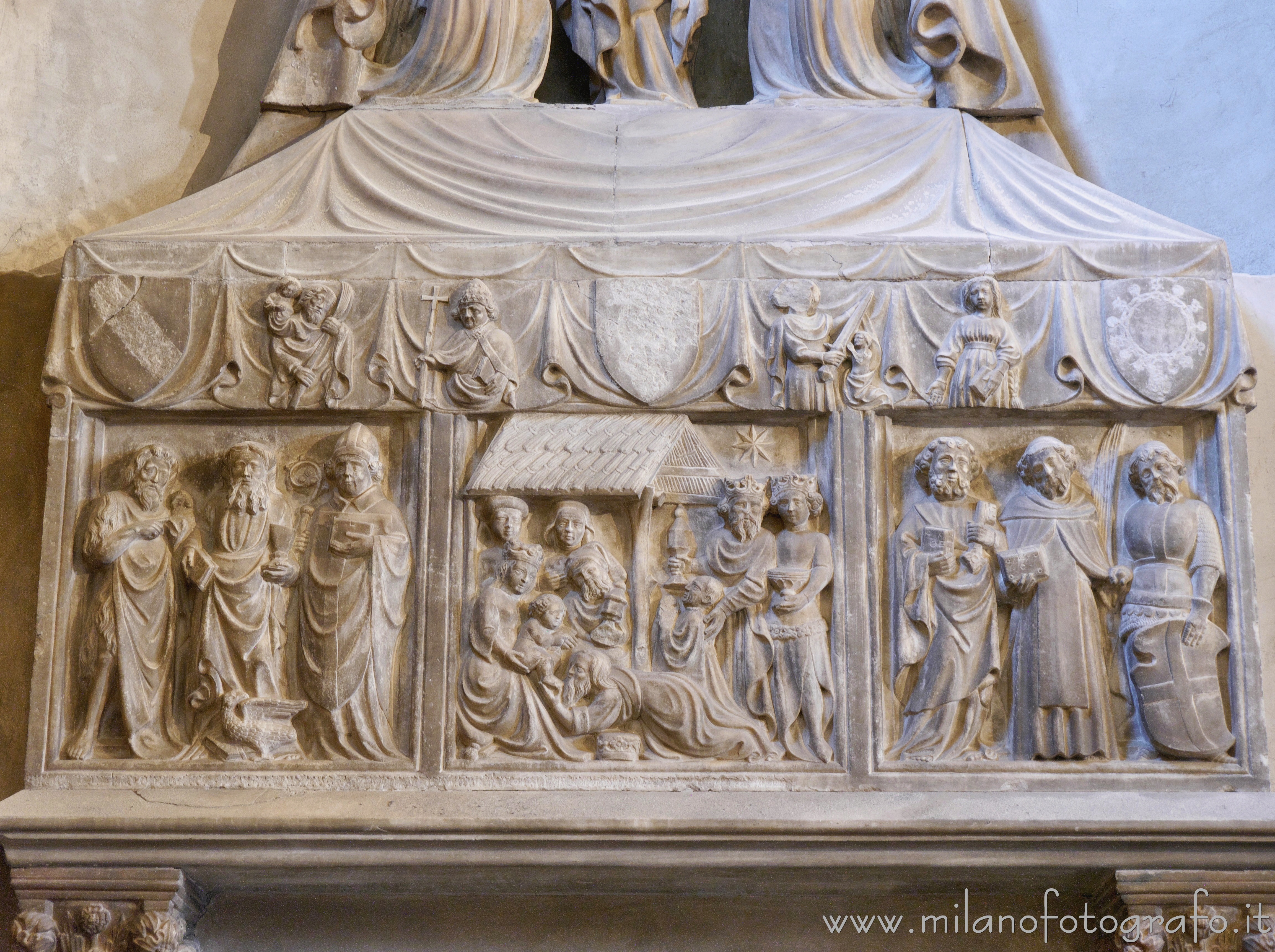 Milan (Italy) - Central part of the sepulchral monument of Gaspare Visconti in the Basilica of Sant'Eustorgio